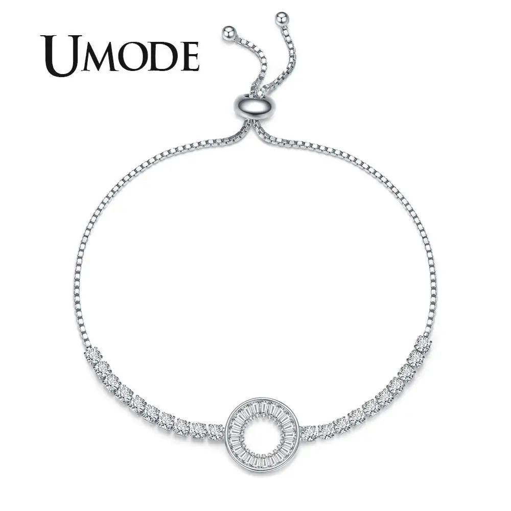 UMODE полые круглые теннисные браслеты для женщин регулируемые и прозрачный циркон