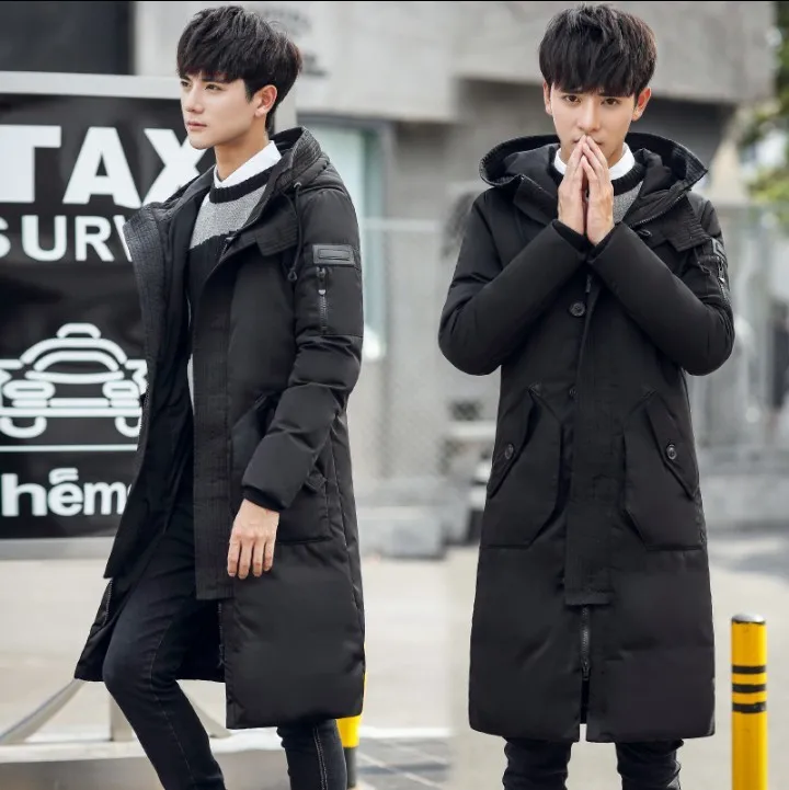 Новый пуховик средней длины для мужчин зимой 2019 с толстой теплая кепка и белый