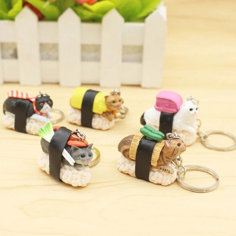 

1pcs Jewelry Random Send Ornament Accessories New Cute Cartoon Sushi Cat Plastic Keychain For Women Handbag Keyring