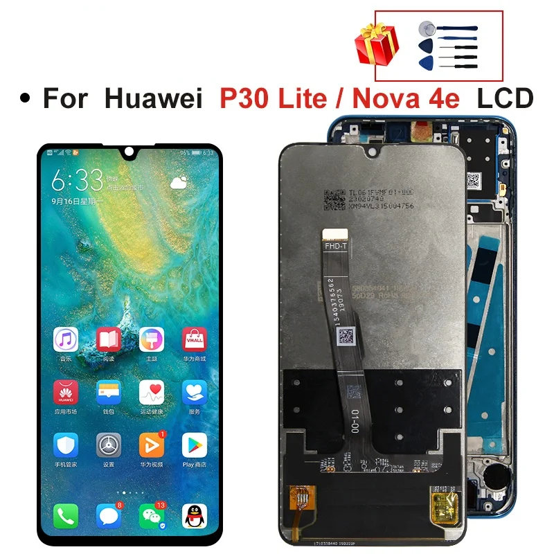 

2312*1080 Original LCD With Frame For HUAWEI P30 Lite LCD Display Screen For HUAWEI P30 Lite Screen Nova 4e MAR-LX1 LX2 AL01