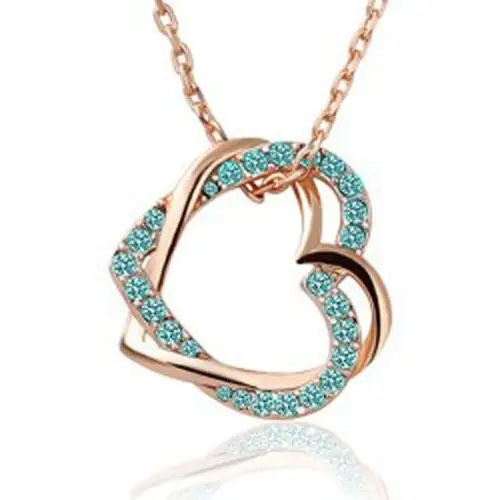 

QiLeSen Fine 925 Sterling Silver Pendant Necklace Women's Engagement Pink Heart Gold Blue Austrian Crystal Christmas Gift