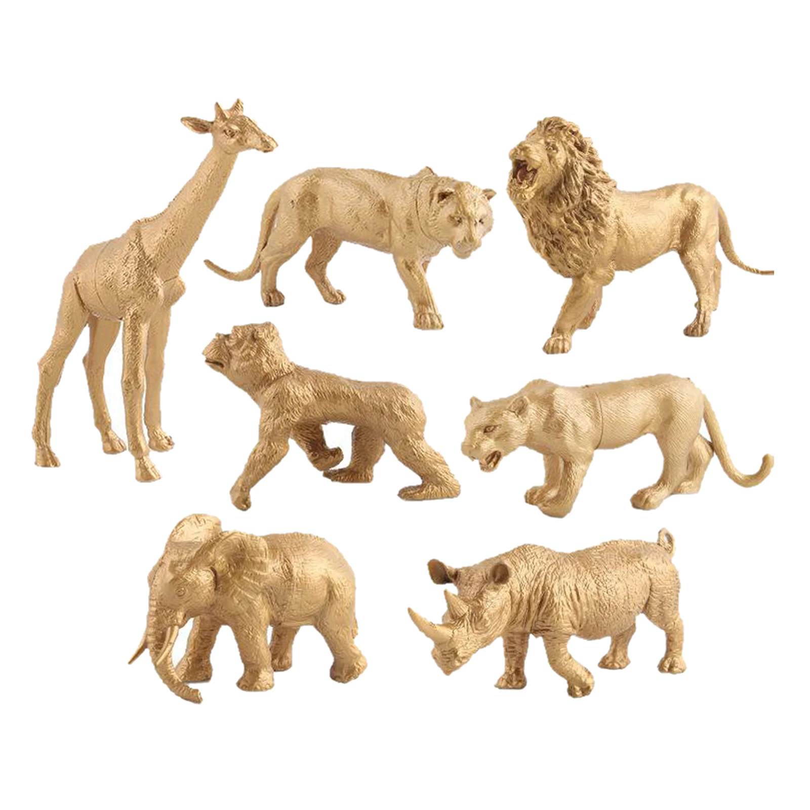 Juguetes de modelo de parque de vida salvaje, versi&oacute;n dorada, 7 piezas, animales de pl&aacute;stico, jungla forestal-5