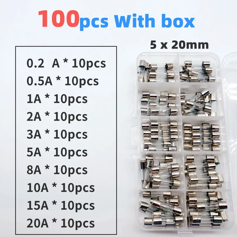 

5*20mm150pcs glass fuse box with current protection accessories 0.2 0.5 1 2 3 4 5 6 7 8 10 15 20 25 30A fuse industrial/home5x20