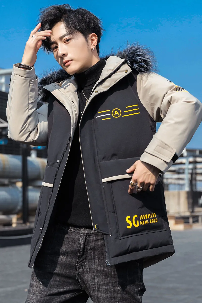 

Winter Coat Men jacket Windbreaker Fur Hooded Thicken Jacket Men's Streetwear Hip hop Military Trench Long Parka
