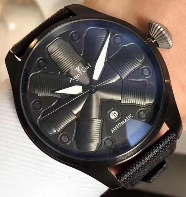 

Classic New Men Automatic Mechanical Pilot's Navy Limited Stainless Steel Sapphire Full Black Case Canvas Leather Watch AAA