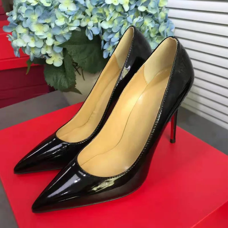 

Luxury High Heels Sexy Super Fine Heel Pointed Shallow Mouth Patent Leather Fashion Black Ol Women's Shoes Big Red Wedding Shoes