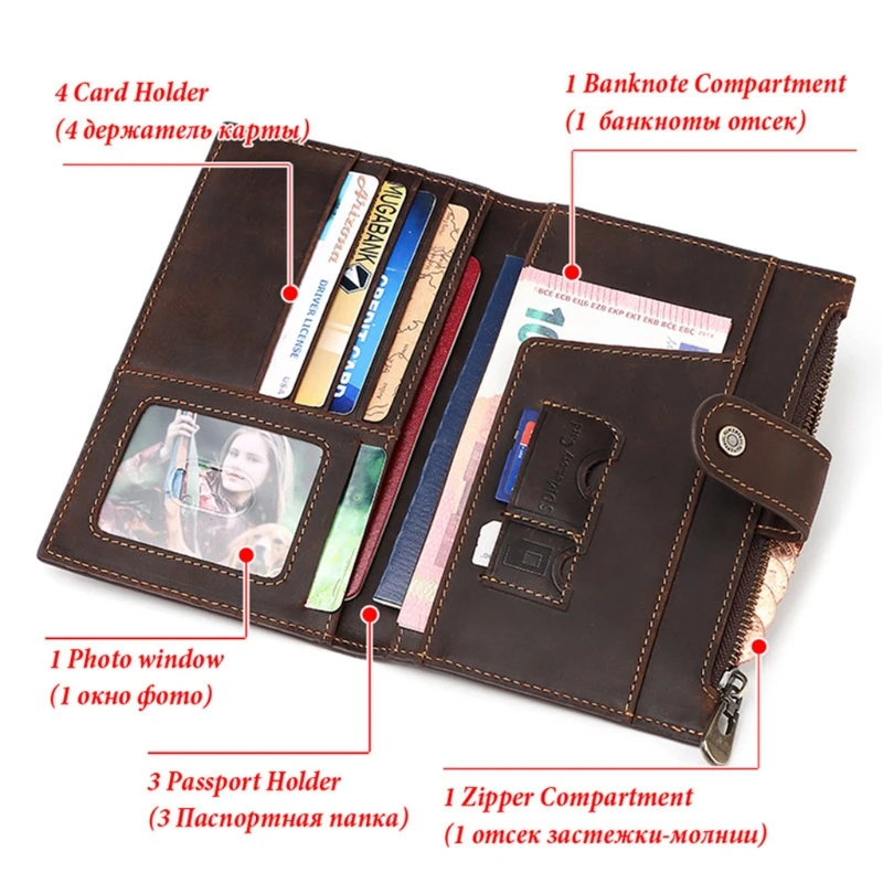 

Men's Vintage Leather Long Bifold RFID Wallet Passport Holder New 2021
