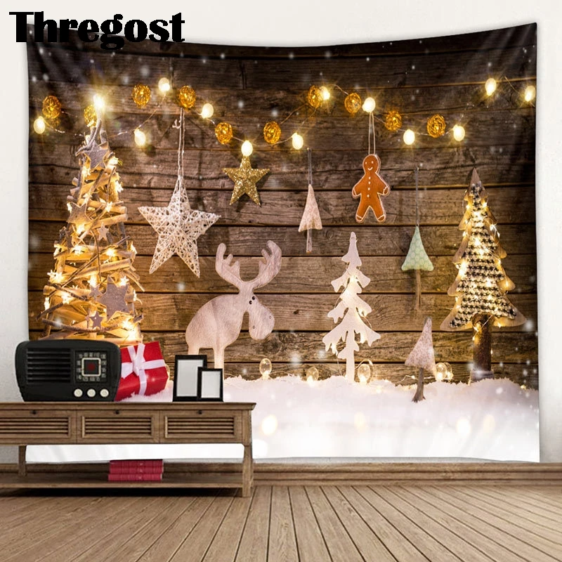 

Thregost Christmas Printed Wall Tapestry Rectangle Polyester Psychedelic Wall Hanging Woven 3D Cartoon Wall Cloth