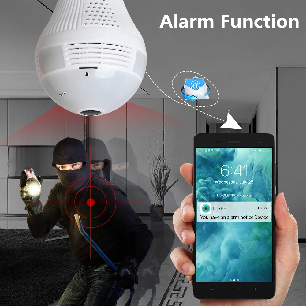 

360° Fisheye IP Camera Graus 1080P Wireless Wifi Remote Home Security Two Way Audio Surveillance Bulb Lamp Panoramic Cameras