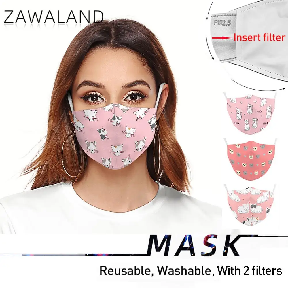 

Zawaland Cute Cat Mask Pink Print Masks Adult Face Mask Washable Fabric Mouth Mask Protective PM2.5 Filter Muffle Reusable