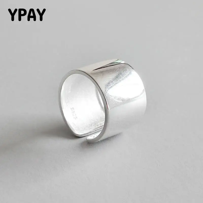 

YPAY Pure 100% 925 Sterling Silver Open Ring For Women Trendy Style Big Smooth Wide Rings Punk Party Jewelry Bijoux Femme YMR520