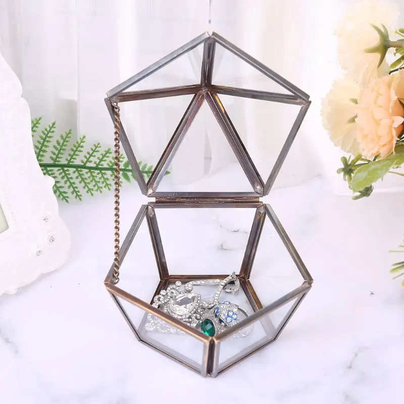 

Pentagon Geometric Clear Glass Ring Box Jewelry Case Necklace Storage Decoration Dropshipping