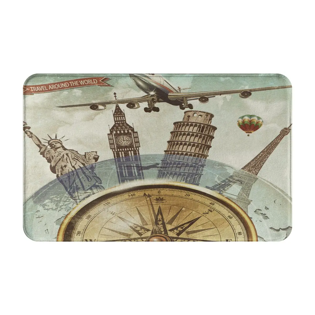 

Kitchen Floor Mat Travel Around The World Poster Decor Door Rugs for Living Room Anti-Slip Bath Mat Outdoor