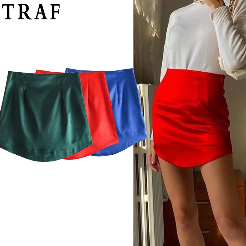 Женская атласная мини-юбка с высокой талией Y2K | одежда