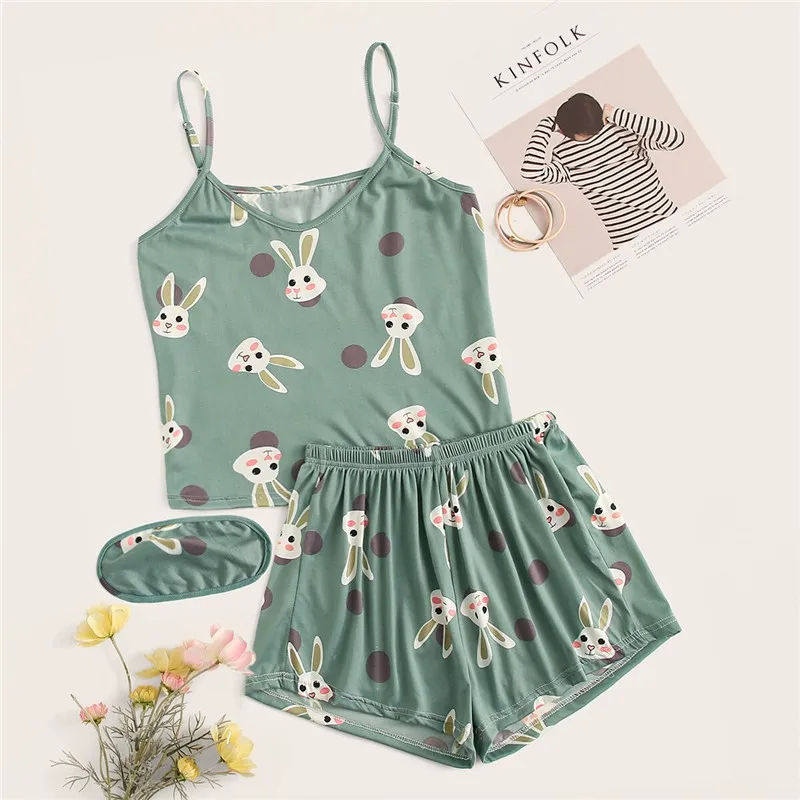 Пижама Romwe Konijn с рисунком для одежды одежда шорты набор мультяшным