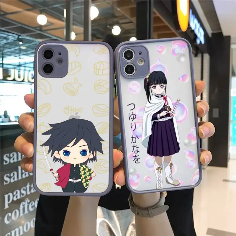 

Demon Slayer Phone Case For iPhone 12 11 Mini Pro XR XS Max 7 8 Plus X Matte transparent Gray Back Cover