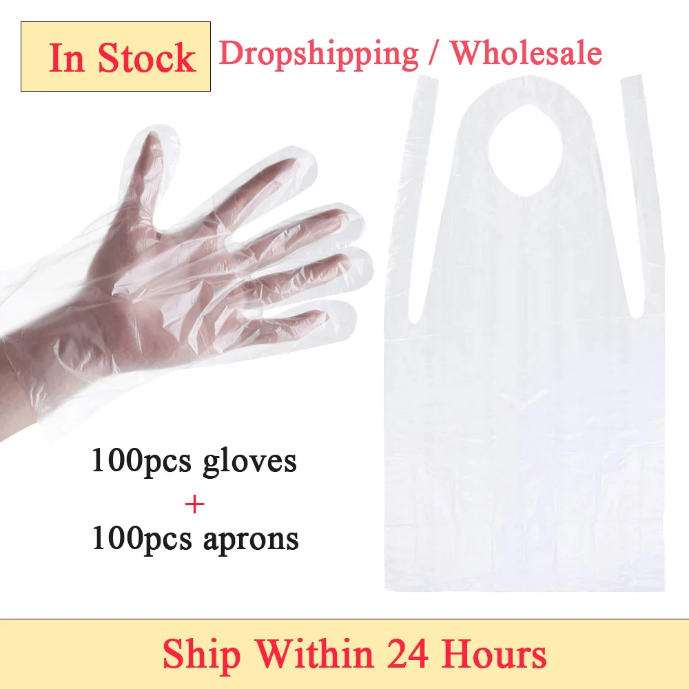 100 шт. одноразовые фартуки перчатки Водонепроницаемый мужские и женские фартук
