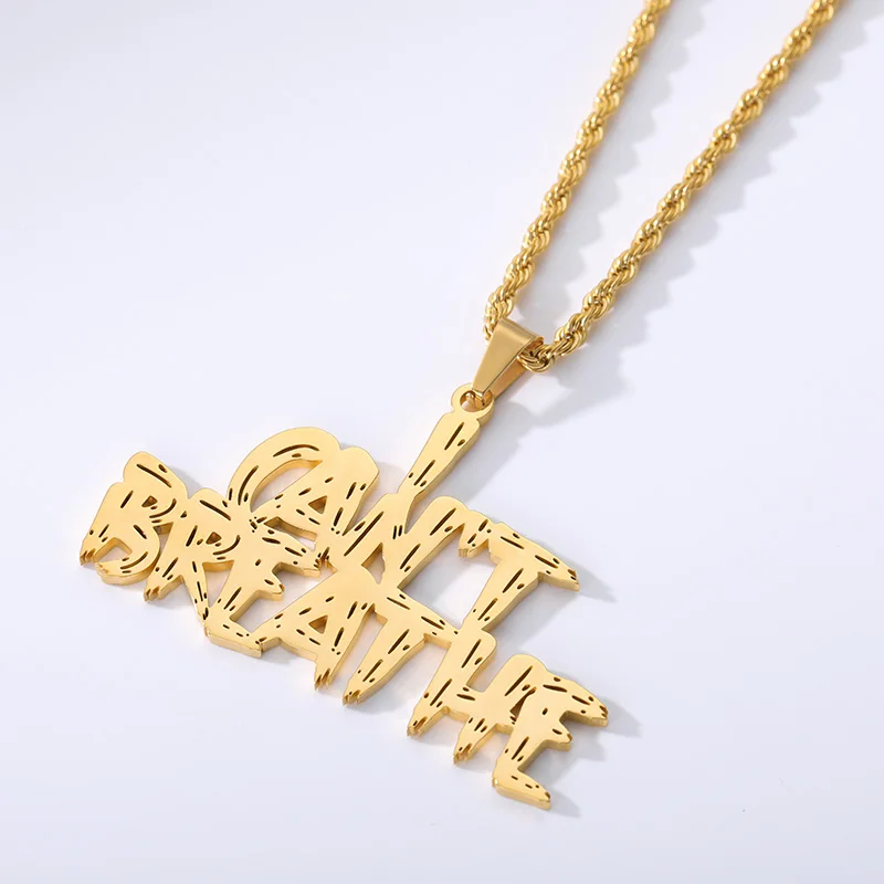 

Classic Letter Men's Necklace I can't Breathe Statement Pendant Necklaces Gold Stainless Steel Jewelry Declaration Accessories