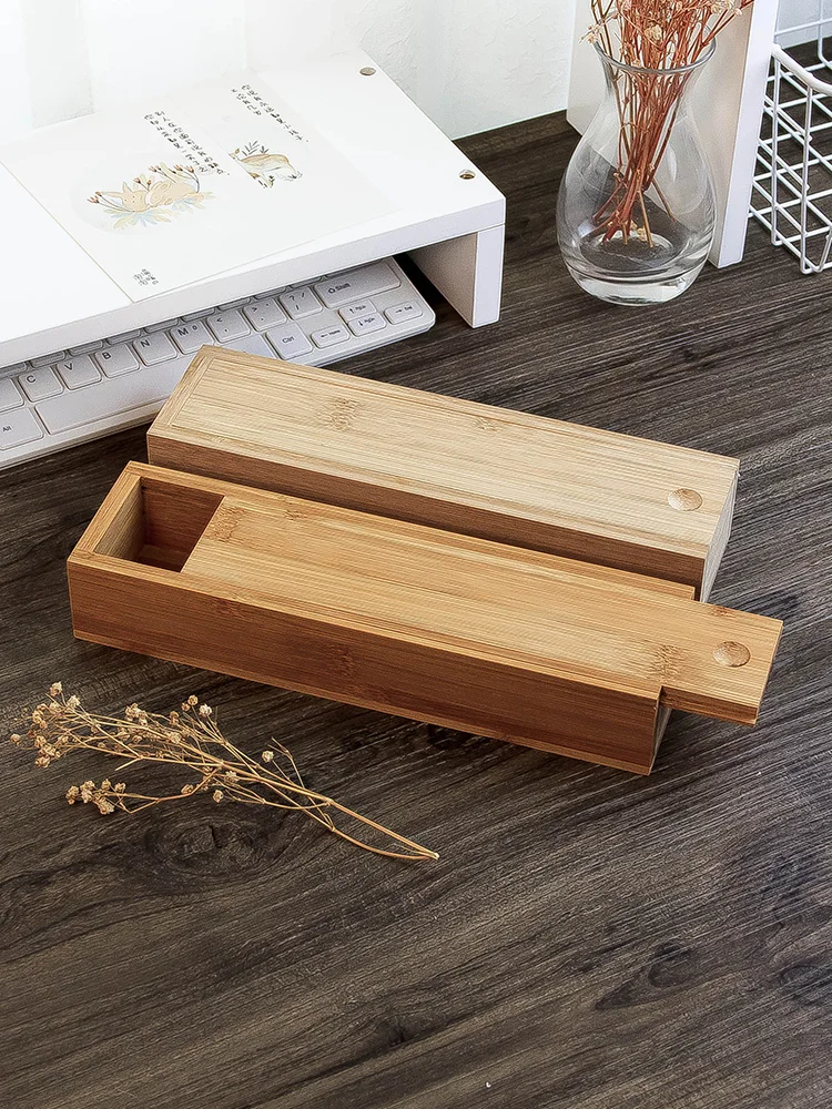 

Rectangular Pull Cover Bamboo Box Wood Storage Box Long Strip Solid Wood Desktop Sundries Packing Box