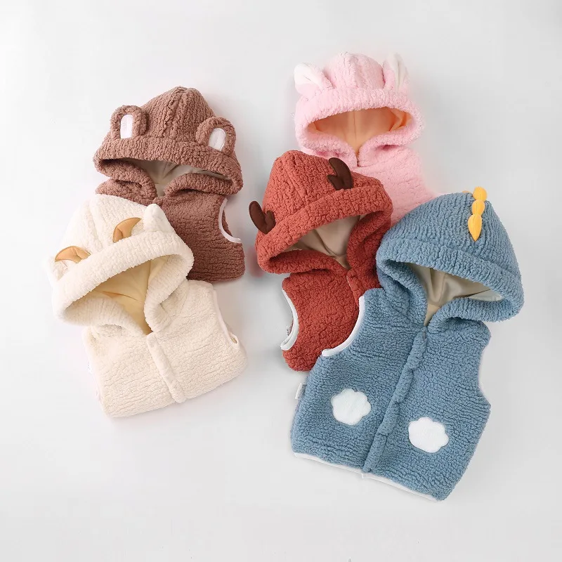 

Baby Boys Girls Clothes Vest Warm Winter Infant Vest Sleeveless Coat Cartoon Fleece Hooded Outerwear Waistcoat