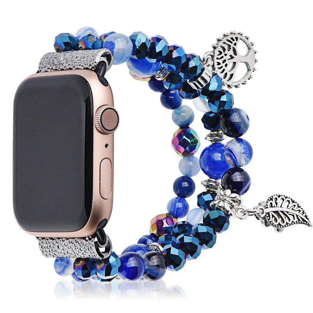 Watchband Ремешок с чехол для Apple Watch Series 5 4 3 2 с алмазными металлическими крышка агатовыми бусами браслет ремешок для наручных часов iwatch 38/42/40/44 мм длина браслета - Цвет ремешка: Watchband
