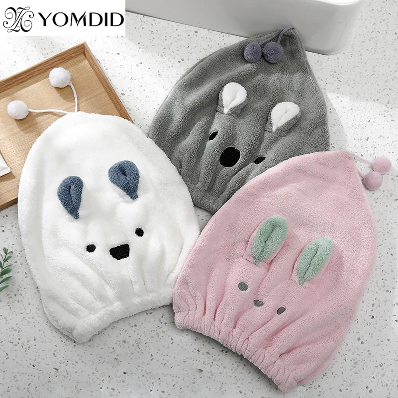

Microfiber Solid Soft Dry Hair Hat Cute Rabbit Towel Women Shower Wear on Head Towels Home Textile Towel Bath Wearable Towel