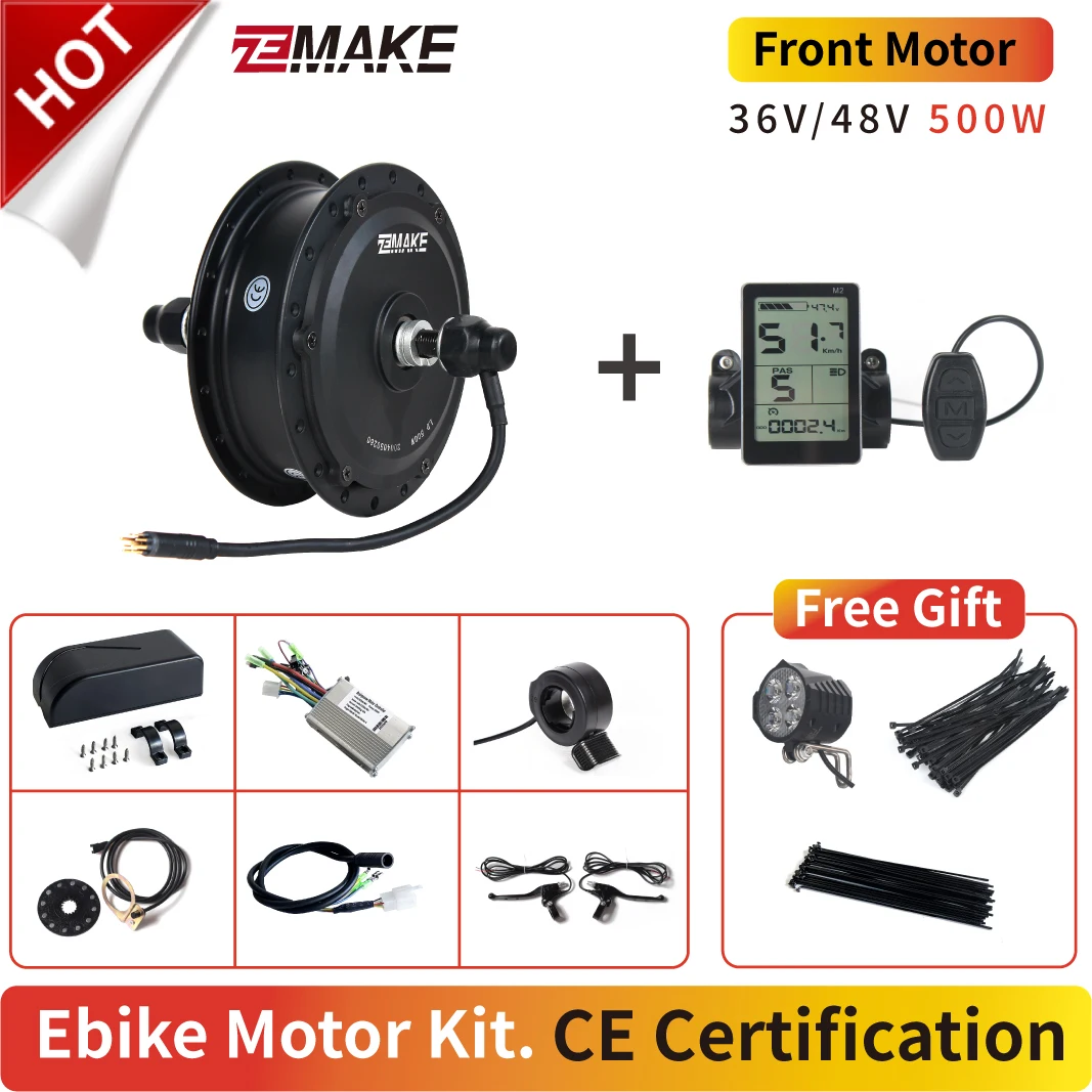 ZEMAKE-Kit de Motor de bicicleta eléctrica, buje de engranaje sin escobillas de alta velocidad, 36V, 48V, 350W, 500W, conversión de bicicleta eléctrica, Cassette delantero y trasero