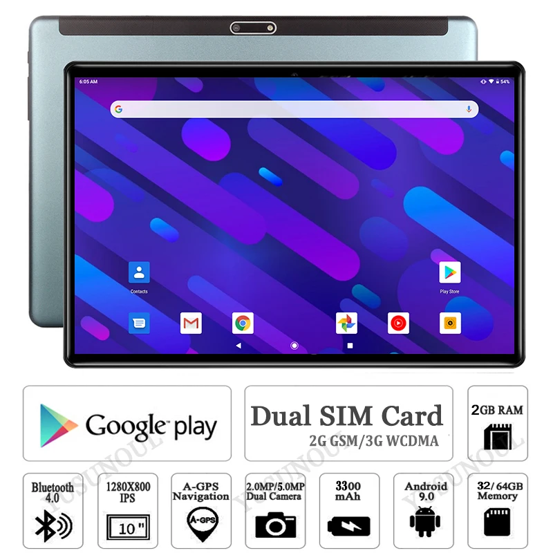 Планшет Google DHL 10 дюймов Android 2020 3G IPS-экран 9 0*1280 2 + 32 ГБ Wi-Fi GPS Facebook | Компьютеры и офис