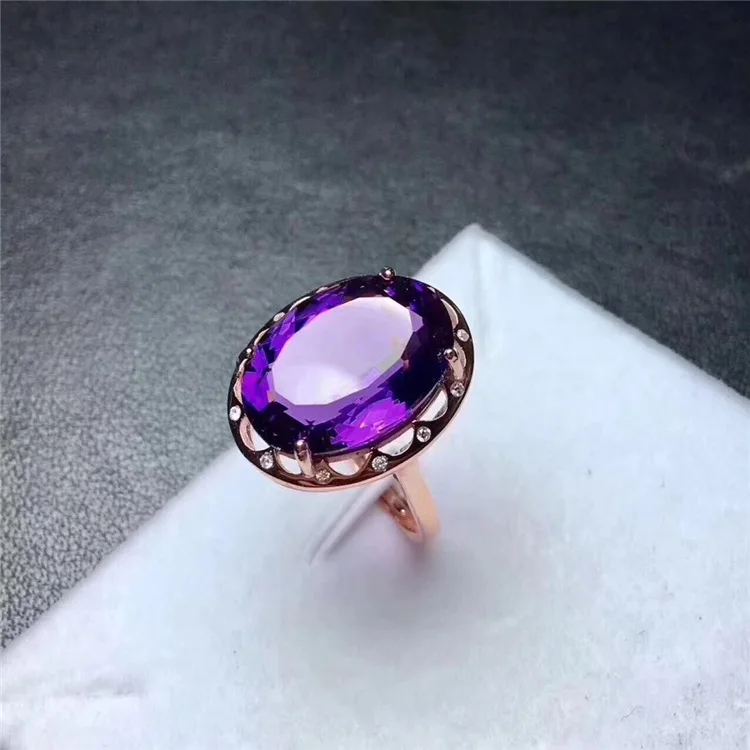 Wanglong 925 пробы Серебряное кольцо с большим драгоценным камнем Аметист стиль изменяемый Размер 12*16 мм для женщин Цвет ювелирные изделия