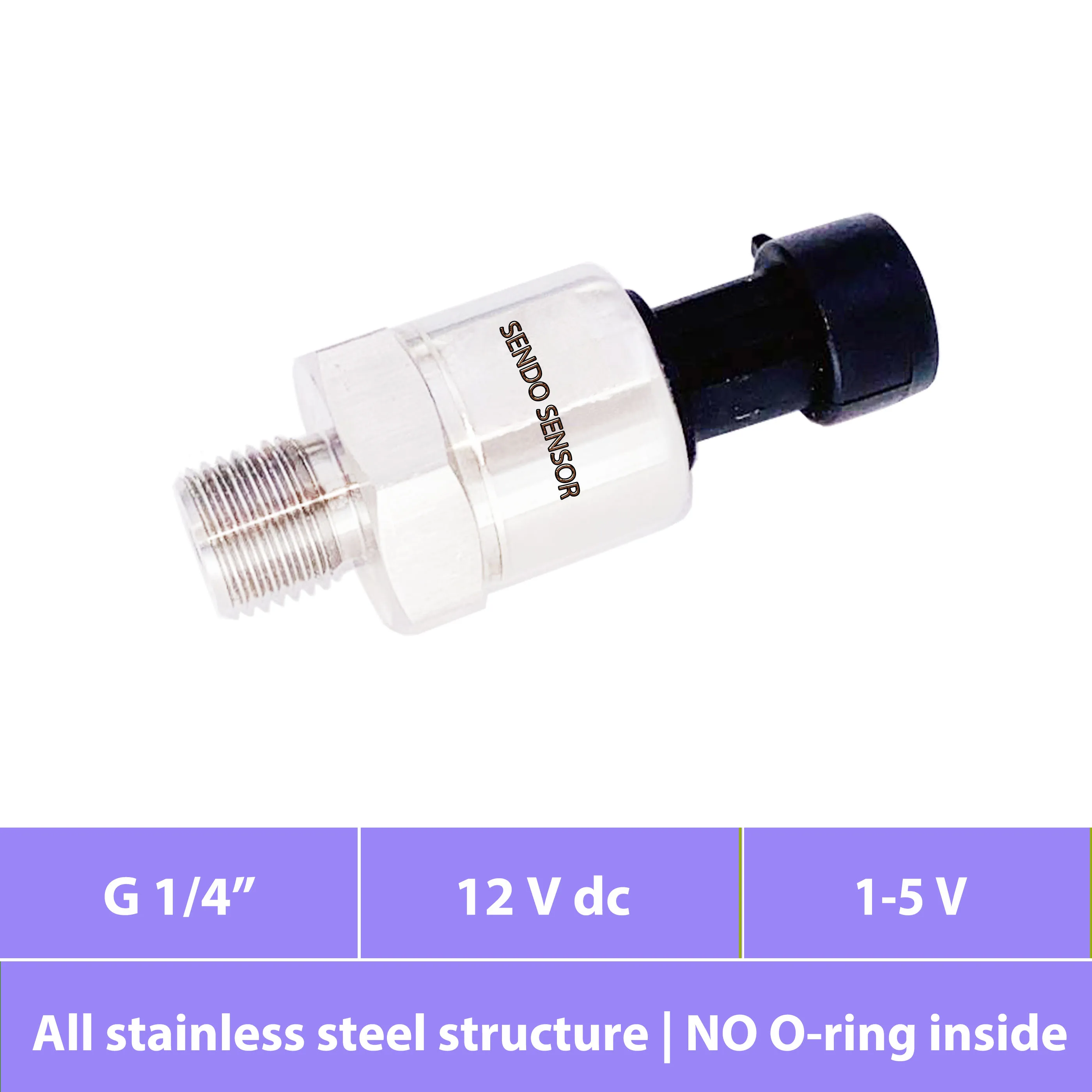 Stainless steel pressure transducer, output 1 to 5v, for liquid or gaseous media, G1 4 male, 1, 10, 100 bar, 15, 150, 1500 psi