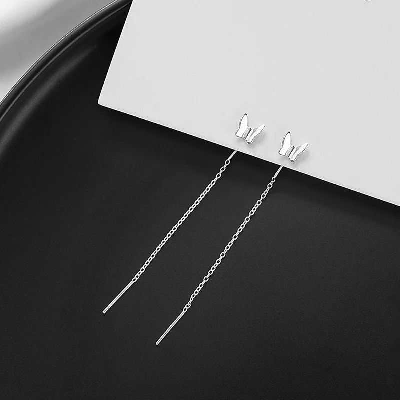 

Fashion Hanging Women Earrings Summer Jewelry Long Tassel Butterfly Drop Earrings Silver Color Girls Party Gift