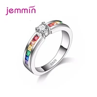 top sale 925 sterling silver ring for women rainbow colorful aaaa cz crystal party wedding engagement jewelry gift size 5 13
