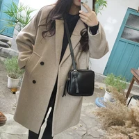 preppy style winter coat womens double breasted long wool coats solid color korean fashion oversized female woolen jacket 2021