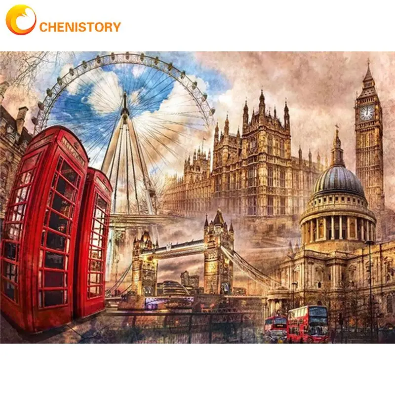 

CHENISTORY 60x75cm Frame Painting By Number For Adults Ferris Wheel Picture By Numbers Acrylic Paint On Canvas For Home Artwork