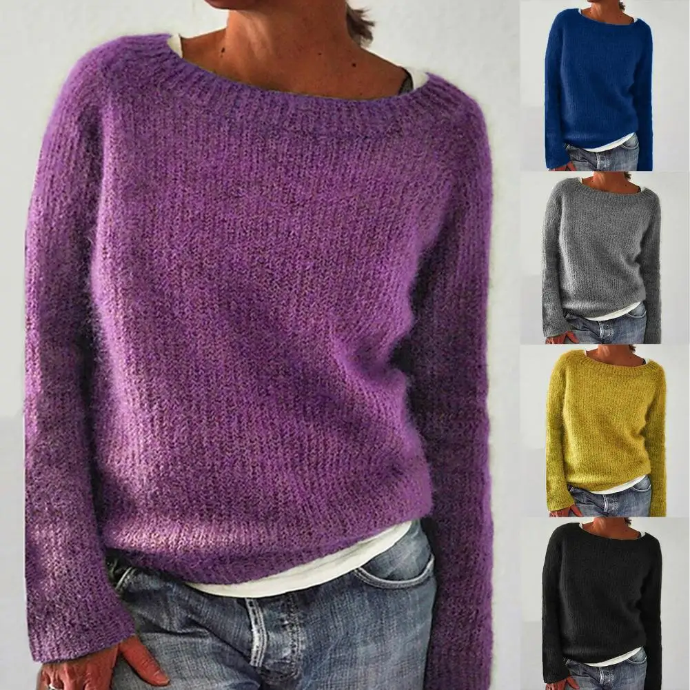 

Women Sweater Round Neck Keep Warm Long Sleeves Winter Pullover Knitted Clothes for Leisure