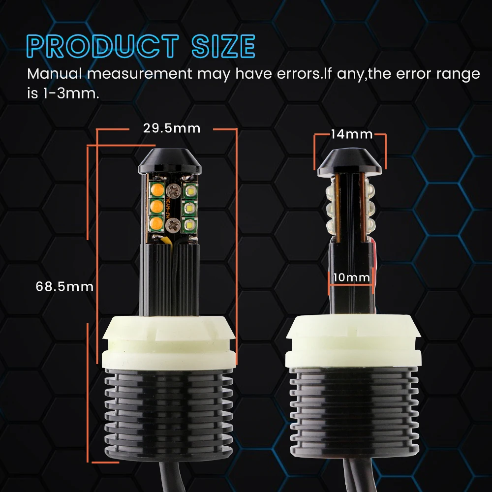 YM E-Bright 1 комплект 1156 P21W BA15S PY21W BAU15S 3156 7440 без ошибок светодиодный автомобиль Canbus DRL поворотники 12 В DC двойной цвет белый+ янтарный