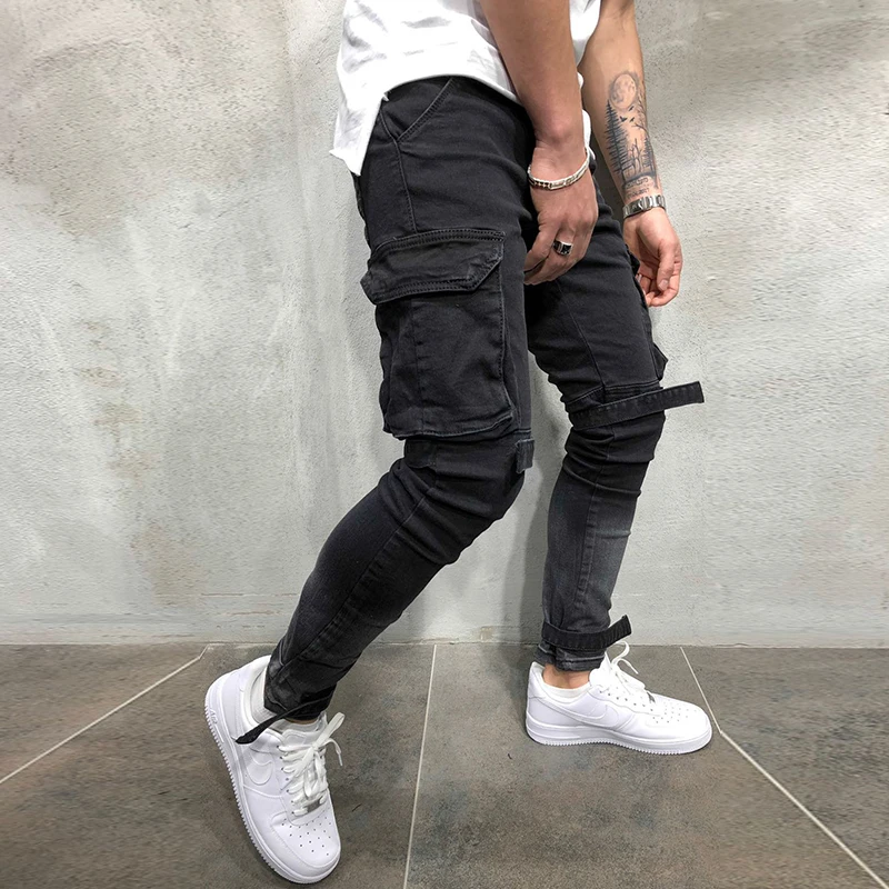 Мужские джинсы VOMINT повседневные зауженные с большими карманами и бисером модель