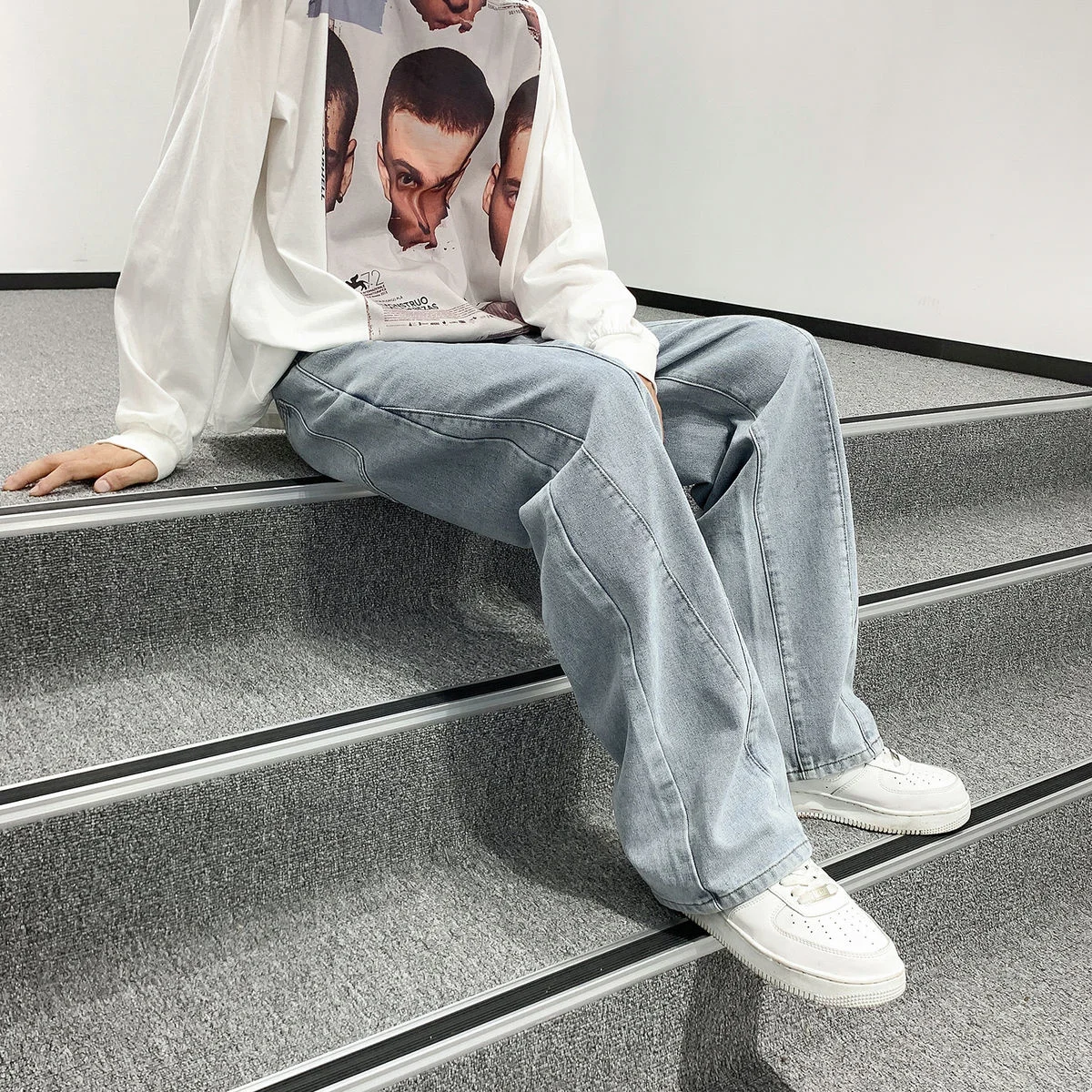 Jeans Men's Straight Denim Wide Leg Pants Solid Color In The Waist Loose Streetwear Sport Youth Pop Free Shipping Direct Selling