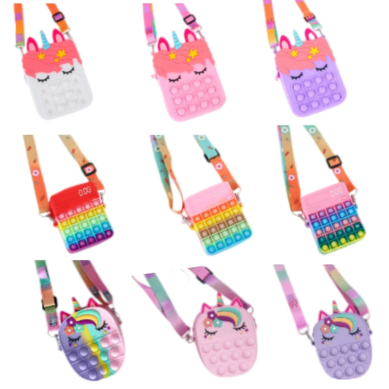 

Fashion Fidget Toys Pops Press Bag Unicorn Bag Rodent Control Pioneer Wallet Bag Coin Purse Diagonal Bag Silicone Bag For Girls