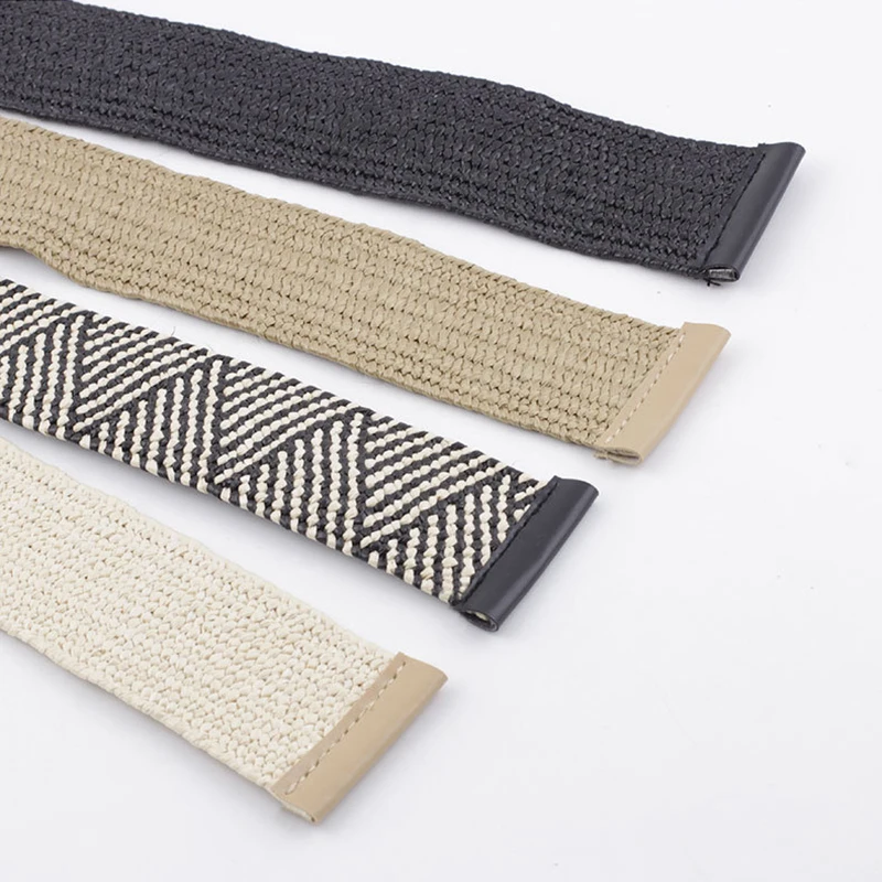 

Vintage Bohe Wide Belt Summer Wooden Buckle Braided Belt Female Buckle Linen Weave Women Fake Straw Waist Belt Elastic Belt Hot