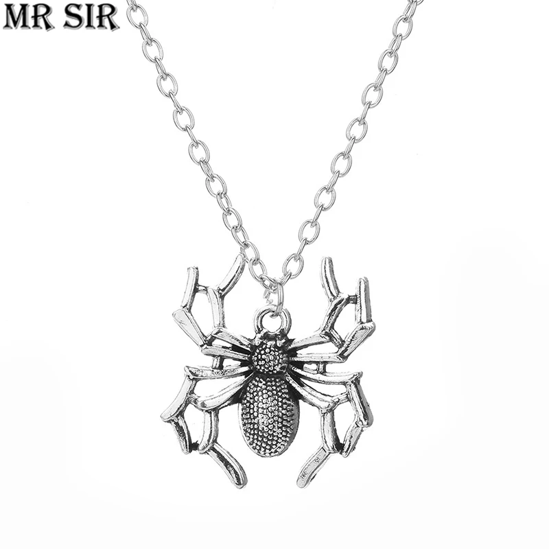 

New Spider Fashion Pendant Necklace Punk Rock Vintage Chain Choker Necklaces Alloy Silver Color Charm Jewelry Gift for Women Men