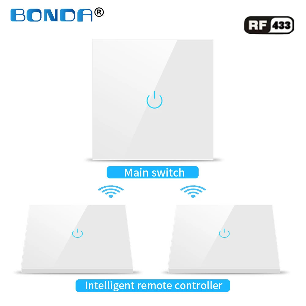 

RF433 Remote Control Wall Switch Light Crystal Glass Panel Sensor Switches Touch Stick EU Standard 1/2/3 Gang 220v Controller