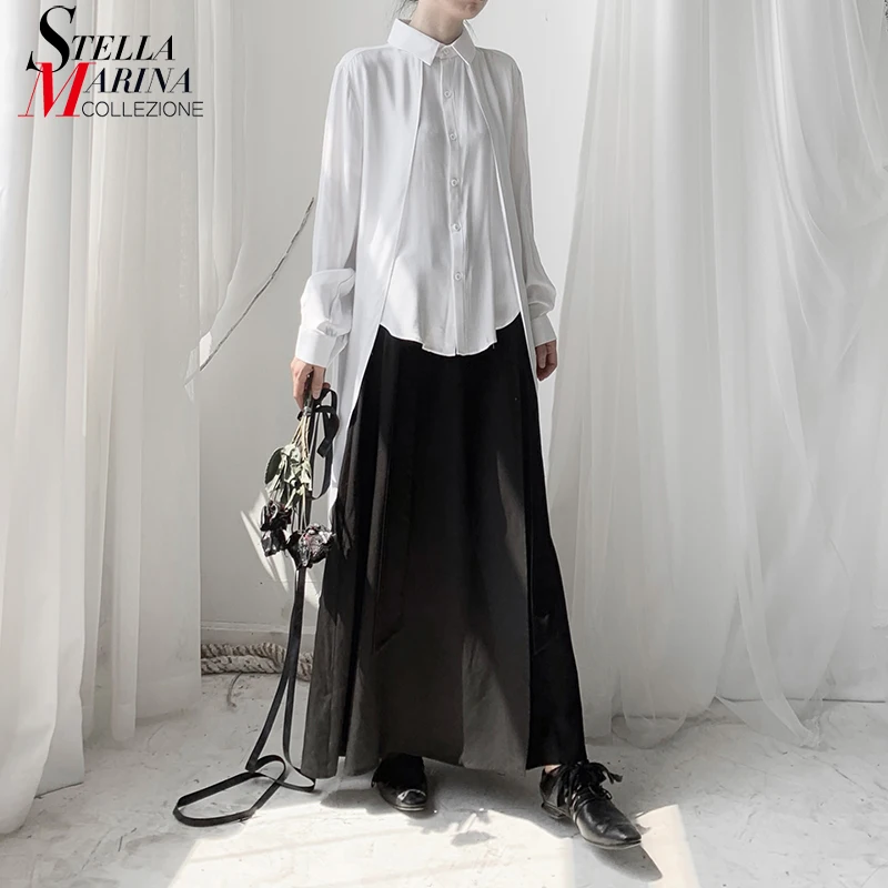 Новинка 2019 Женская хипстерская Длинная блузка в Корейском стиле однотонная