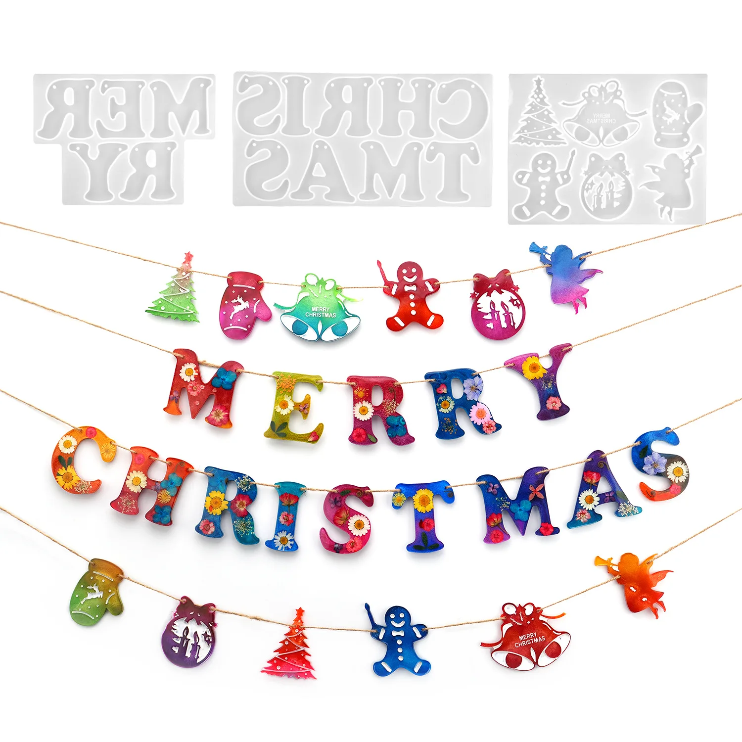 

DIY Christmas Series Crystal Epoxy Resin Mold Pull Flag Letter Merry Christmas Mirror Silicone Mold