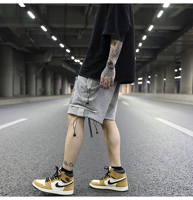 Мужские повседневные махровые шорты в уличном стиле с отстрочкой и карманами из