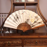 mens decorative large folding fan bamboo and wood rice paper printing hand fan outdoor product home decoration gift folding fan