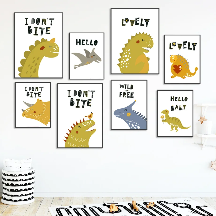 

Triceratops Pterodactyl Cute Cartoon Dinosaur Wall Art Canvas Painting Nordic Posters And Prints Wall Pictures Kids Room Decor