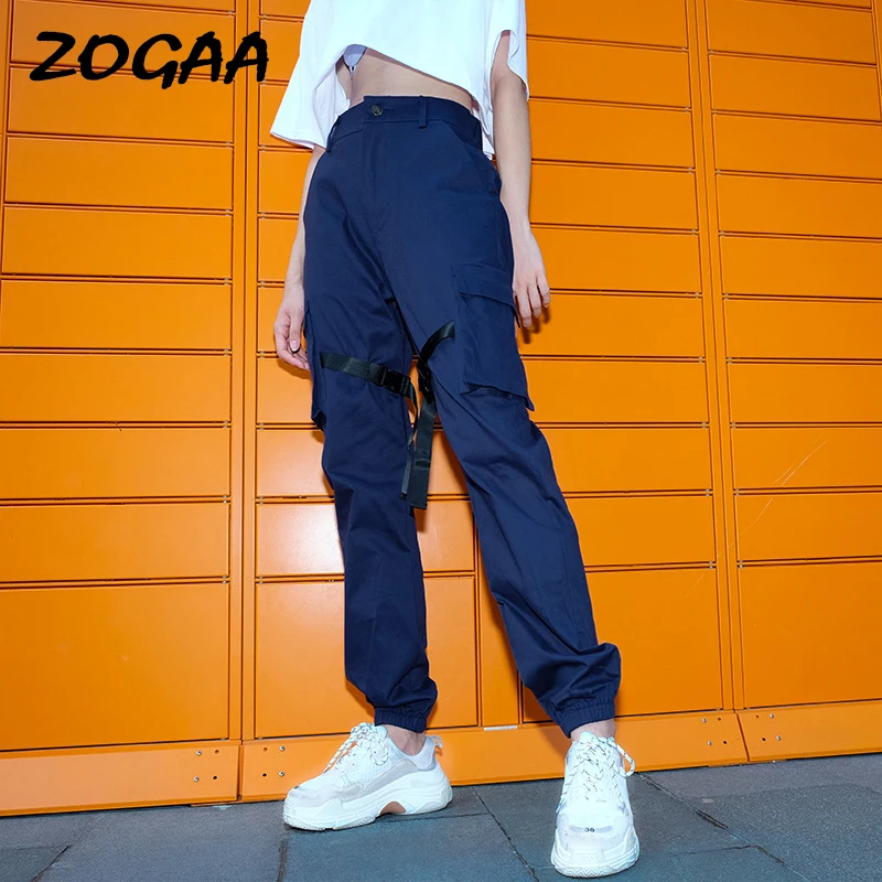 Брюки карго женские с высокой талией и накладными карманами|Брюки| |