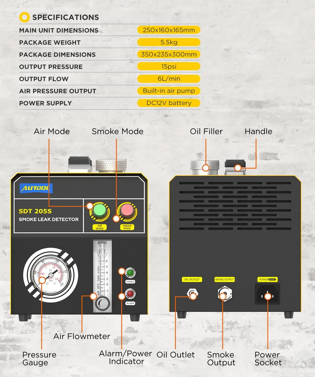 Новый AUTOOL SDT205S автомобильный генератор дыма автомобильной утечки трубопровода