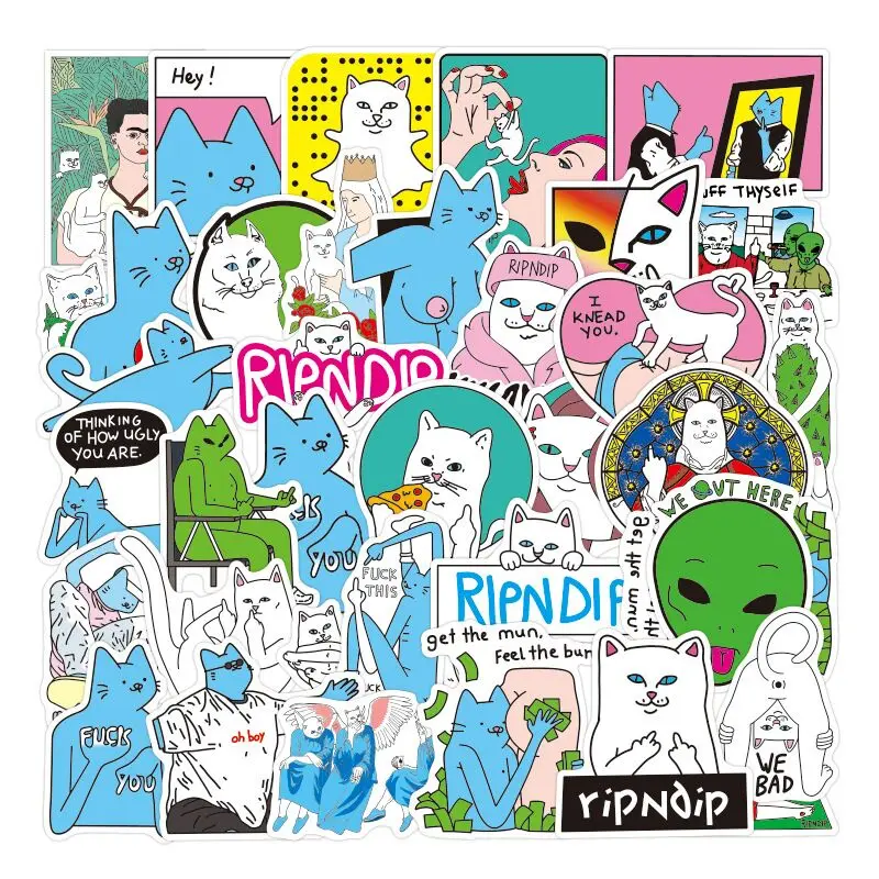 50 шт. Эстетическая наклейка для ноутбука с изображением кошек среднего пальца s